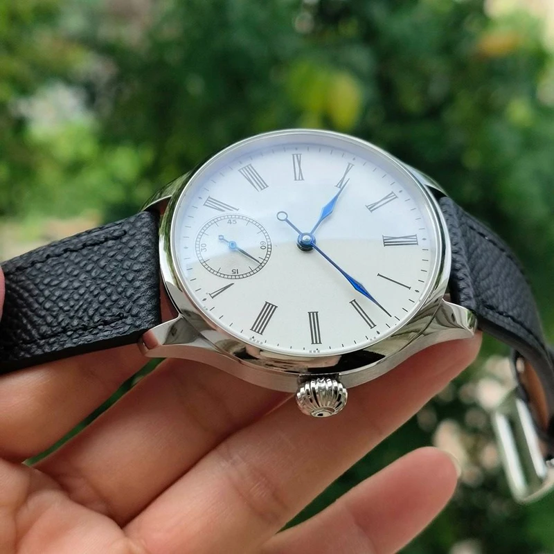 Men's 41mm Manual Mechanical Watch Sword Shaped Blue Hands Sapphire Seagull St3620 Movement Genuine Leather Strap 3atm Resistant