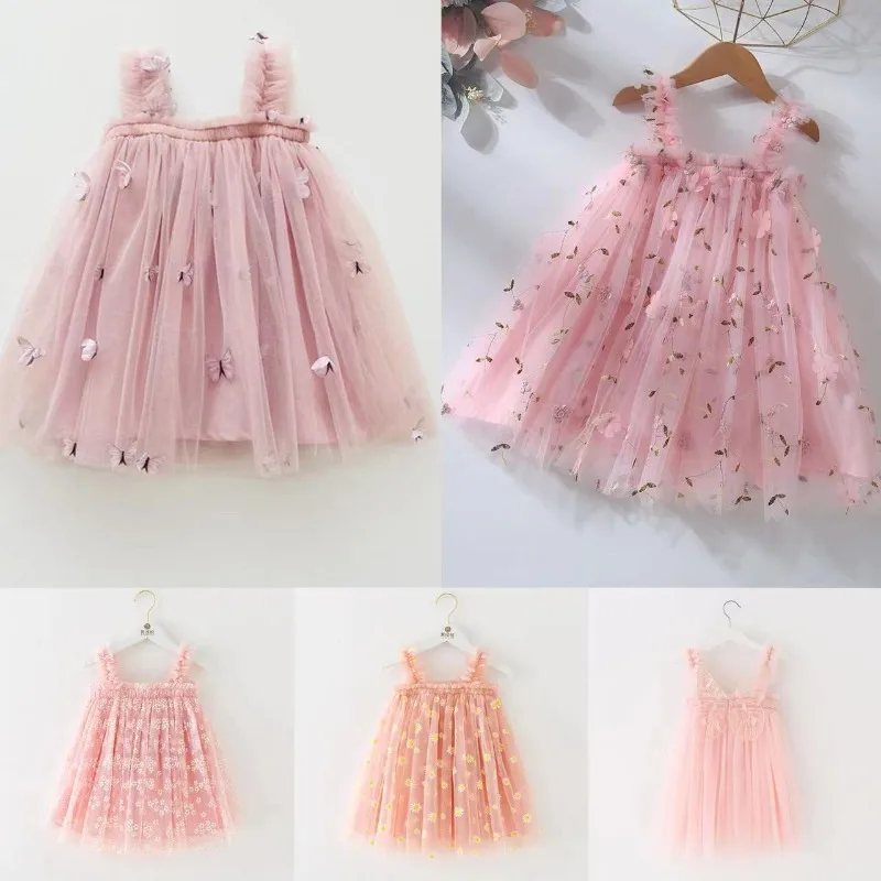 Summer Flower Mermaid Birthday Dress for Baby Girl Clothes Mesh Fairy Wings Princess Slip Tutu Dresses Sleeveless Girl Clothes