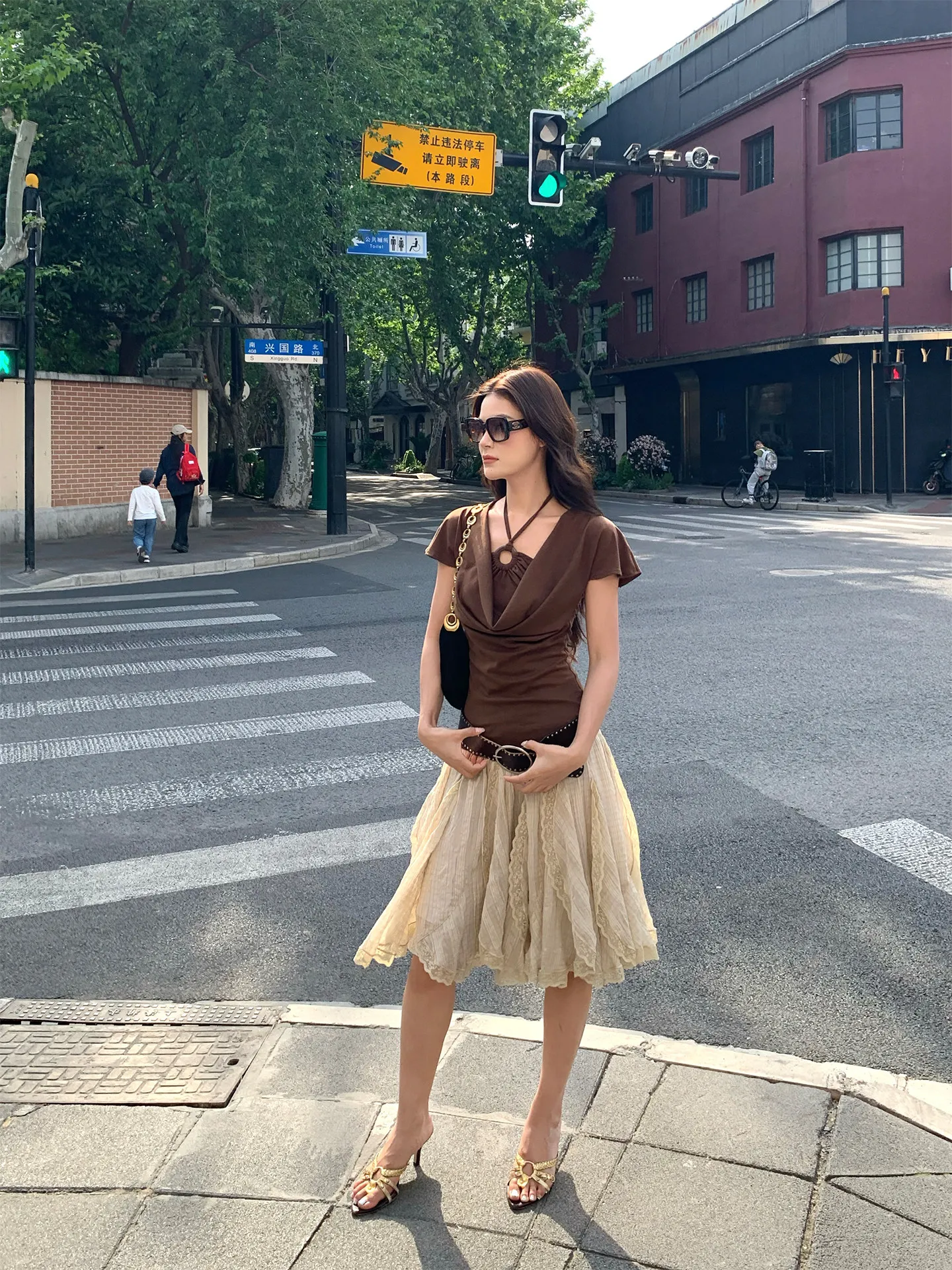 【MAR】 Women Summer Halter Knit Blouse Linen Mix Cowl Collar Gathered Waist Dual Layer Style Tee