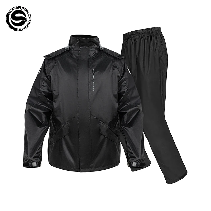 Star Field Knight New Black Motorcycle Raincoat Rainpants Suit Men Women Riding Gears 2Pcs/set Waterproof Inner Mesh Breathable