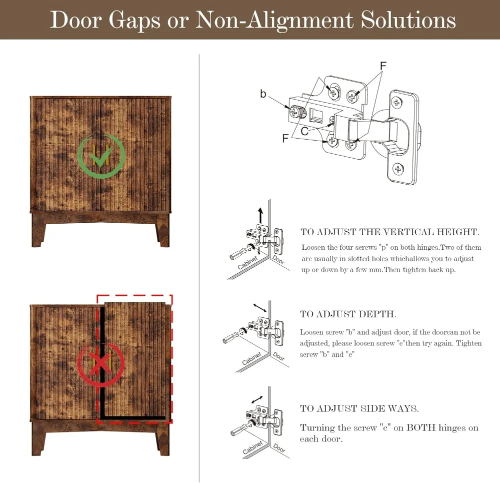 Modern Fluted Storage Cabinet with Adjustable Shelf, Kitchen Pantry Sideboard Coffee Bar Rustic Brown
