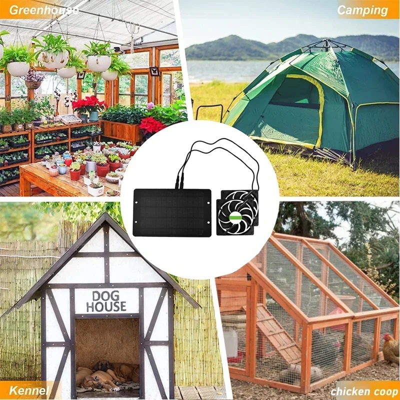 10W Mini Ventilator Solar Panel Powered Fan 12V Solar Fan Exhaust Air Extractor for Dog Chicken House Greenhouse RV