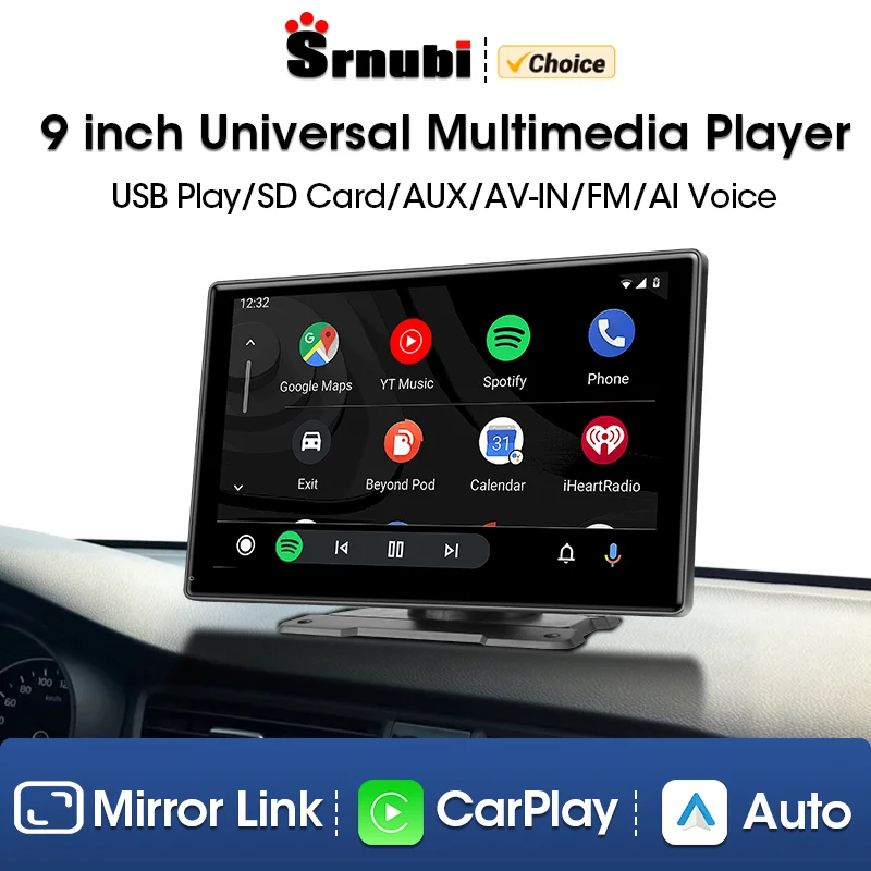 Radio Multimedia Universal para coche, reproductor de vídeo, CarPlay inalámbrico, Android, pantalla táctil automática para BMW, VW, Nissan, Toyota, Ford, 9 pulgadas