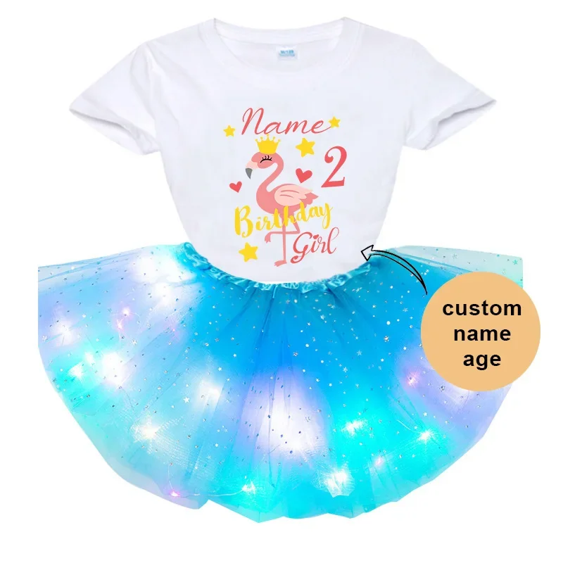 Flamingo Dresses for Kids Girls Luminous Skirt Baby Girls Clothes Birthday Dress for Baby for Girls Holiday Party Princess Dress