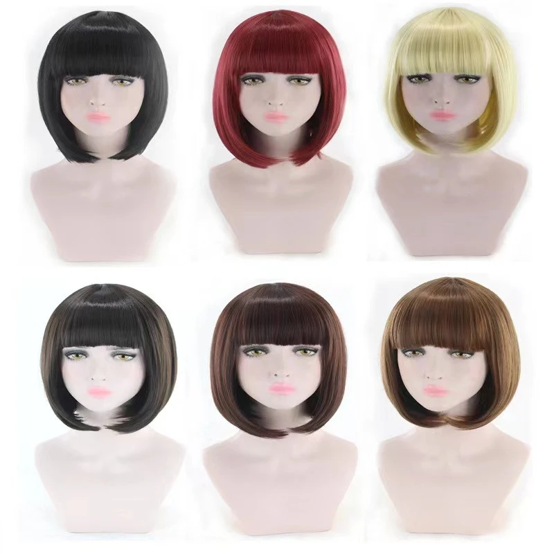 

Women's bobo wig with bangs, golden short hair