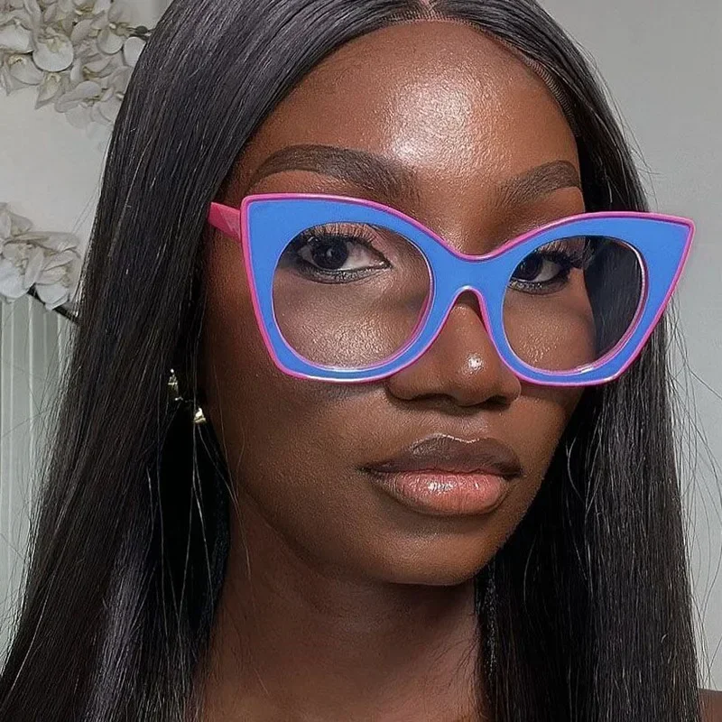 JNPCXI Cat Eye Colorful Women Glasses Frame Fashion Polygon Orange Clear Anti Blue Light Eyewear Men Optical Frame