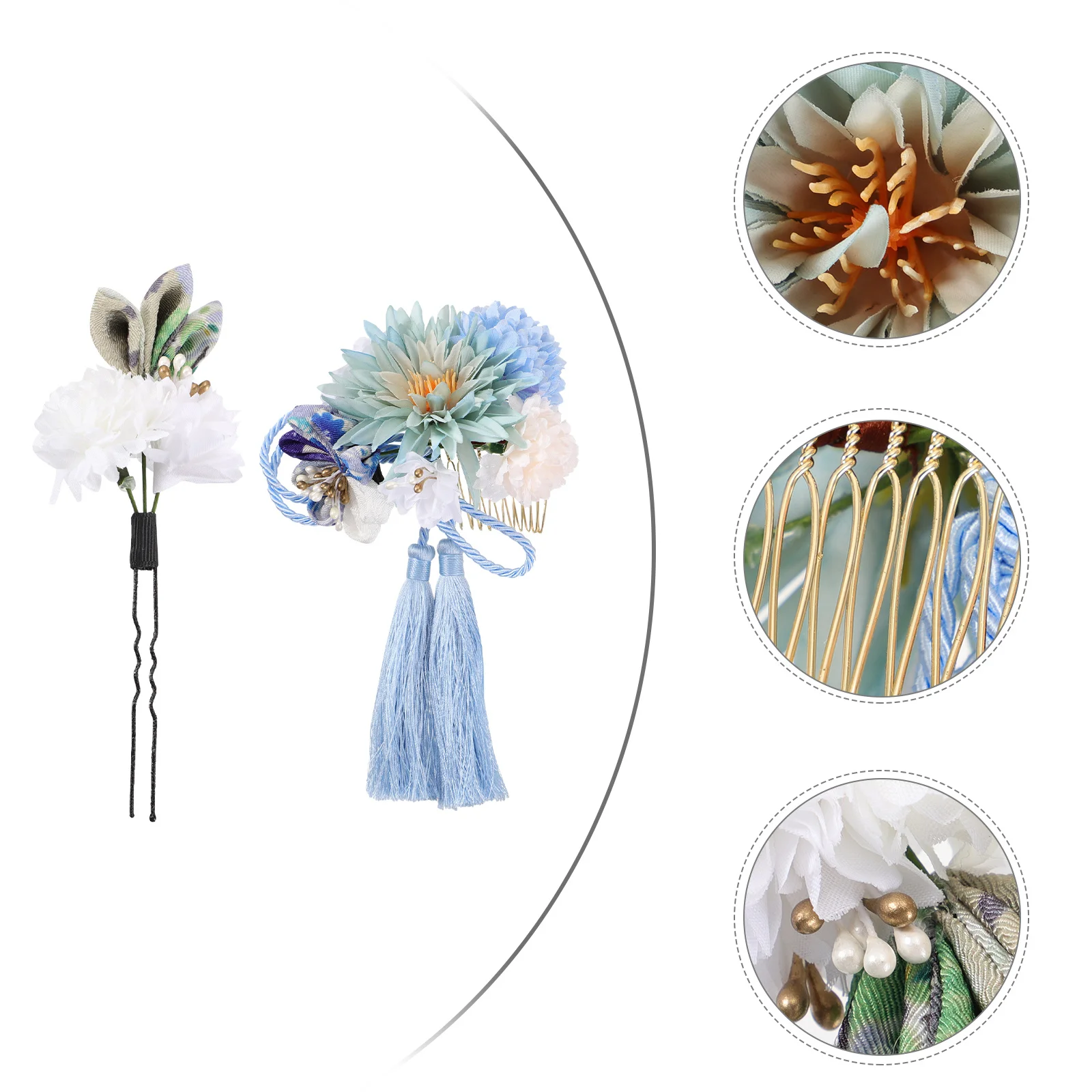 

2pcs Flower Hair Combs Japanese Style Tassel Bridal Wedding Accessories For Women Elegant Dance Party Headpiece Decor