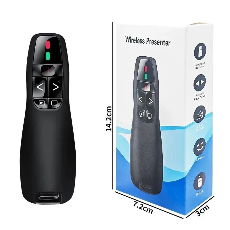 جهاز عرض تقديمي لاسلكي USB محمول مع جهاز تحكم عن بعد لمؤشر ليزر أحمر لاجتماعات العمل للمعلمين والمحاضرين