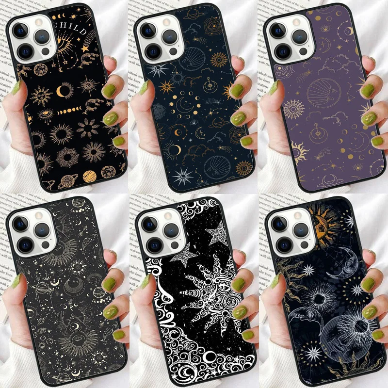 Celestial Mosaic Sun Moon phone Case Cover For iPhone 16 15 14 Plus XR XS For apple 16 11 12 13 mini Pro Max coque