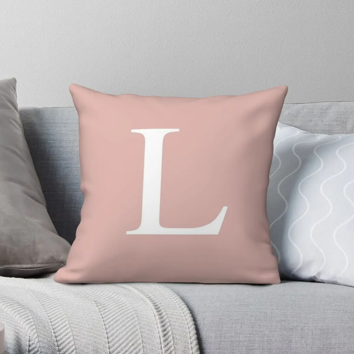 Rose Gold Basic Monogram L Square Pillowcase Polyester Linen Velvet Printed Zip Decor Pillow Case Home Cushion Cover Wholesale