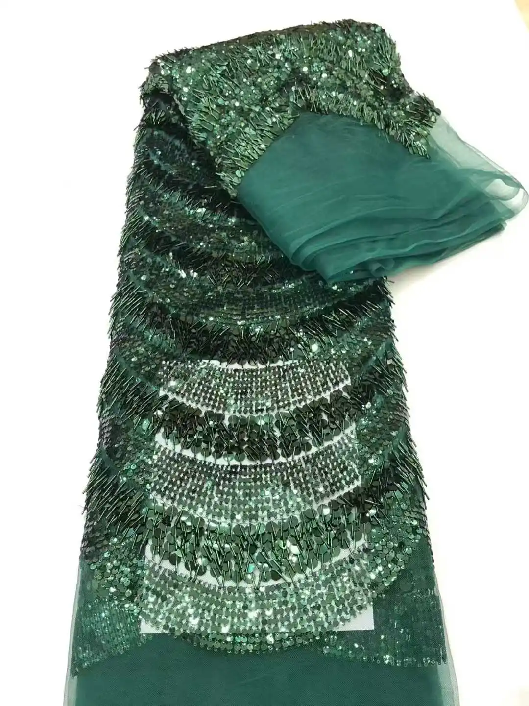 Nieuwste Afrikaanse bruidegom kant stof Franse Tule kant stoffen 5 yards Nigeriaanse 3D pailletten stof voor feestjurk