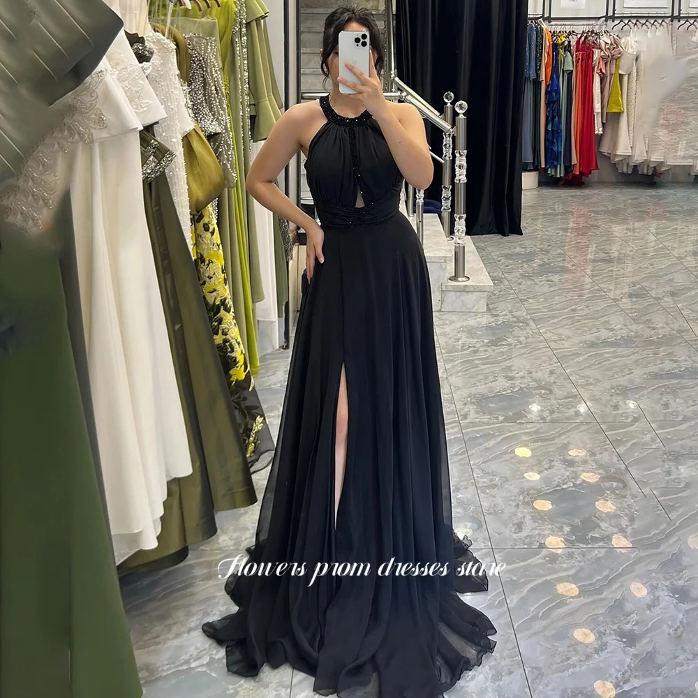 

Платье для выпускного вечера с лямкой на шее и цветами, вечернее платье трапециевидной формы, плиссированное вечернее платье с бисером, вечернее платье, гала-шифоновые платья по индивидуальному заказу