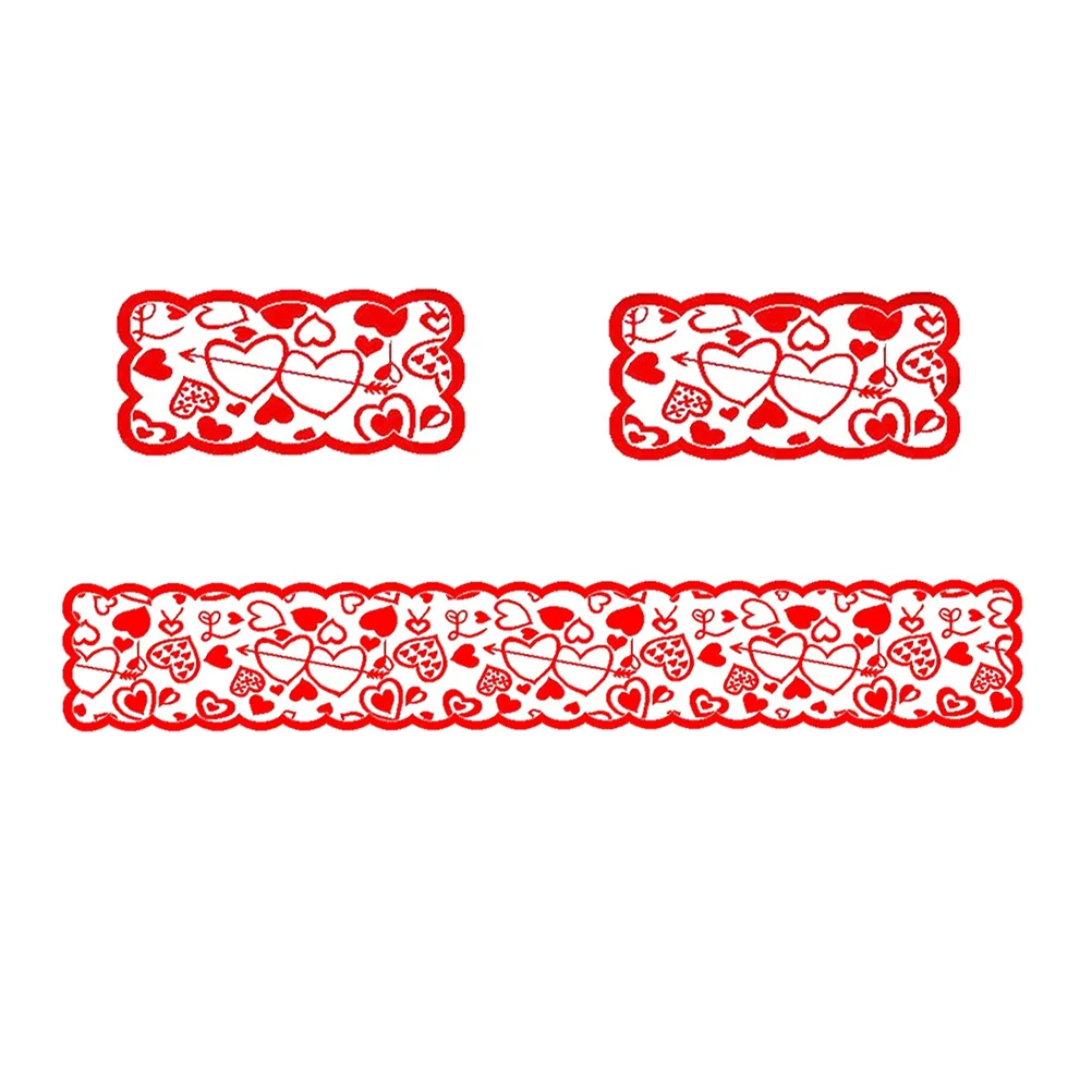 1Set Heart Pattern Table Cover Red 33x183cm 2 Table Mats 30x45cm Festive Decoration Exquisite Detail Gift for Loved Ones