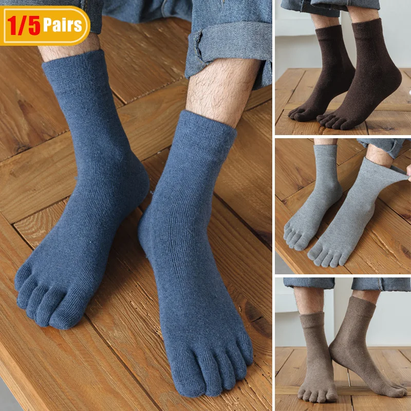 1/5 Paar Herren-Socken aus Wolle mit fünf Fingern, kurz, für den Winter, solide, schweißabsorbierend, Business, dick, thermisch, antibakteriell, warme Zehensocken