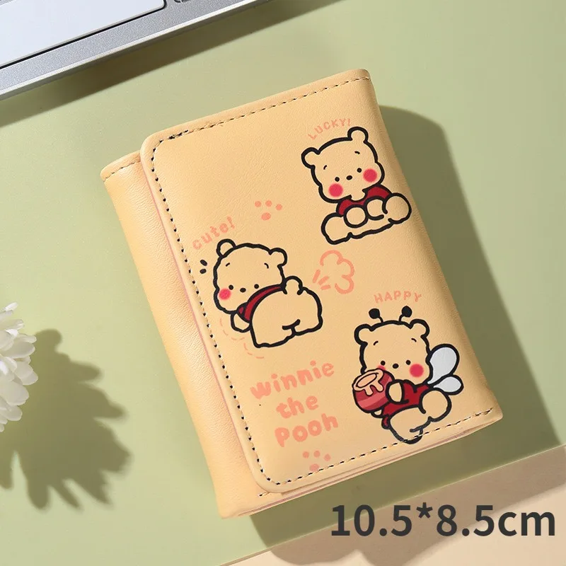 Disney Pooh Bear Winnie Short Wallets Cartoon Pu Leather Purse Card Holders Coin Purses Cute Purse Girls Wallet Money Clip Gifts