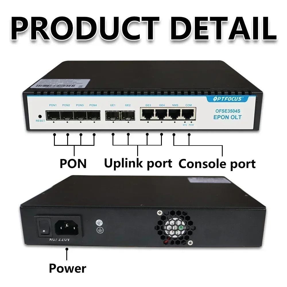 OPTFOCUS EPON OLT 4PON PX20+ 7dB 9dB SFP EPON OLT 1G Compatible con todas las marcas de ONU 256 usuarios