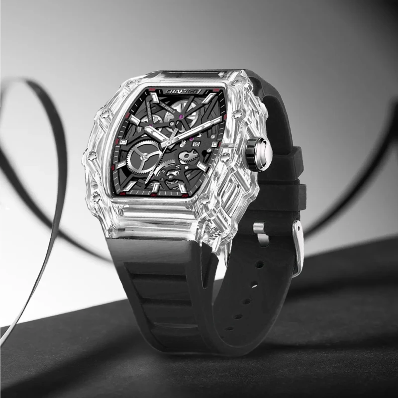 

CHAXIGO 035 Fashion Wine Barrel Type Advanced Fully Automatic Quartz Leisure Watch Silicone Waterproof Calendar Watches for Man