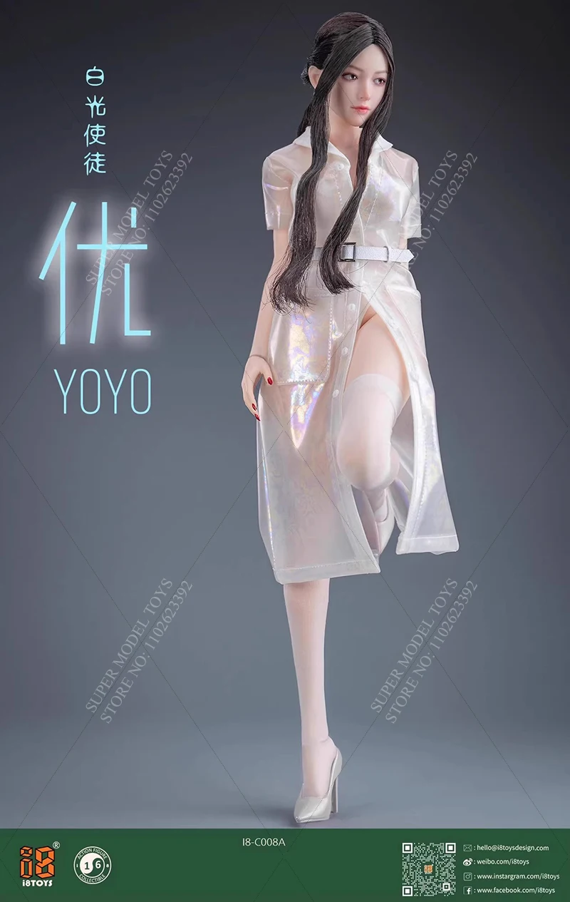 I8TOYS I8-C008 1/6 Female Soldier Head Sculpture White Light Apostle YOYO Nurse Clothes Set Fit 12-inch Action Figure Body