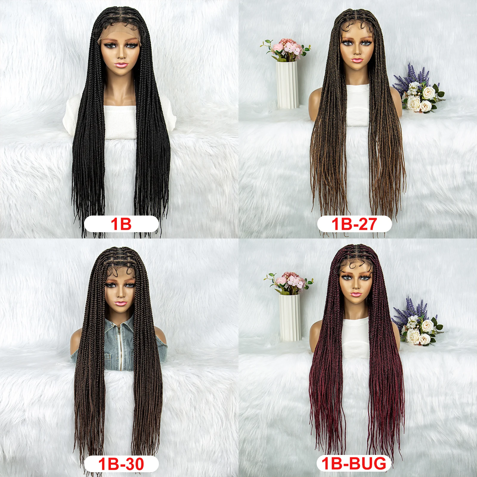Cornrow geflochtene Perücke, volle Spitzeperücke mit Babyhaar, knotenlos, synthetische kleine Box, geflochtene Perücke für schwarze Frauen, Flechthaar