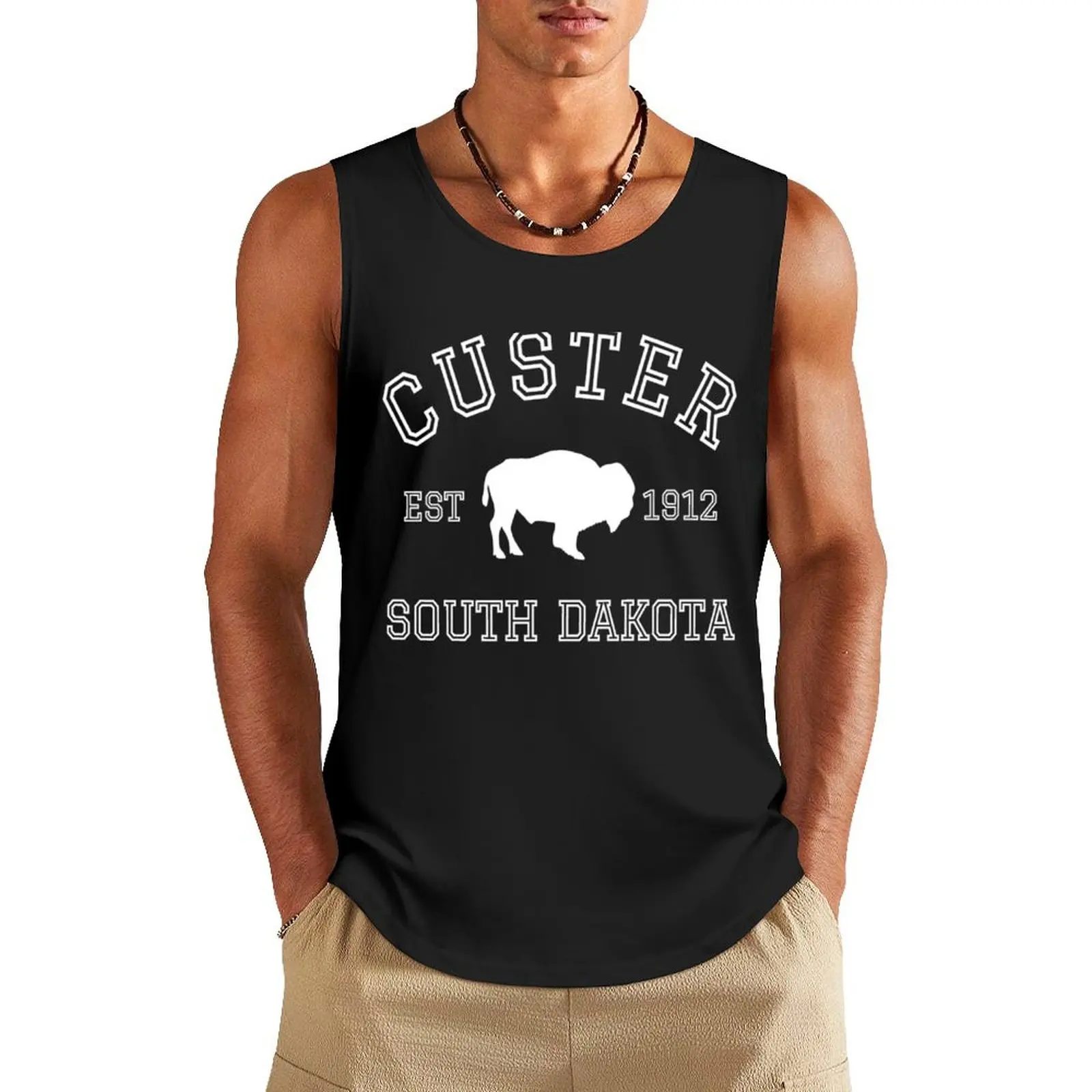 Custer State Park South Dakota Buffalo Hiking Nature Retro Sunset Tank Top t-shirt gym man sleeveless gym shirts male