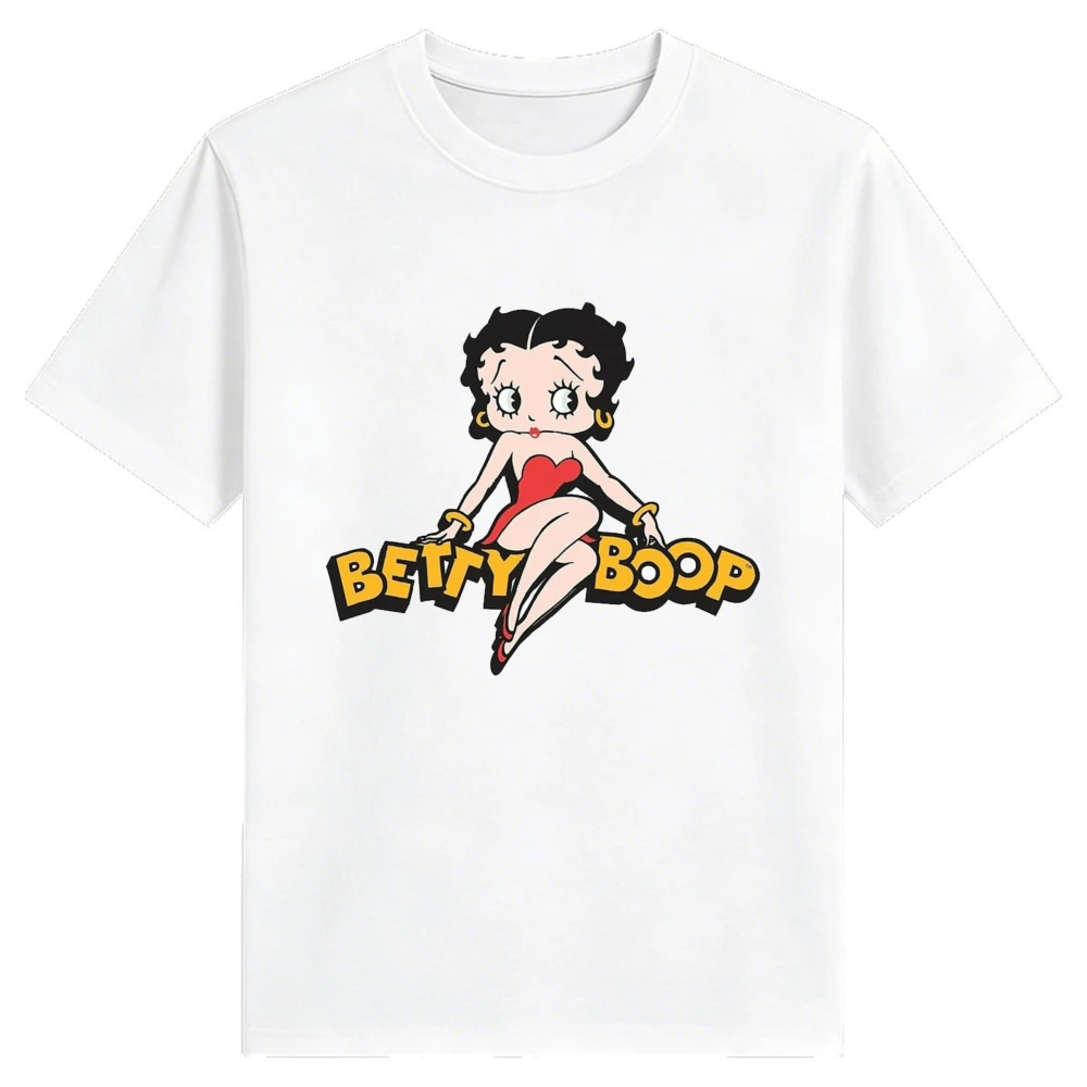 Klassisches rotes Kleid mit Betty-Boop-Motiv, bedrucktes T-Shirt, Betty-Boop-Sammler, lässiges Alltagsoutfit, Retro-Stil, Damen-Baumwolloberteile