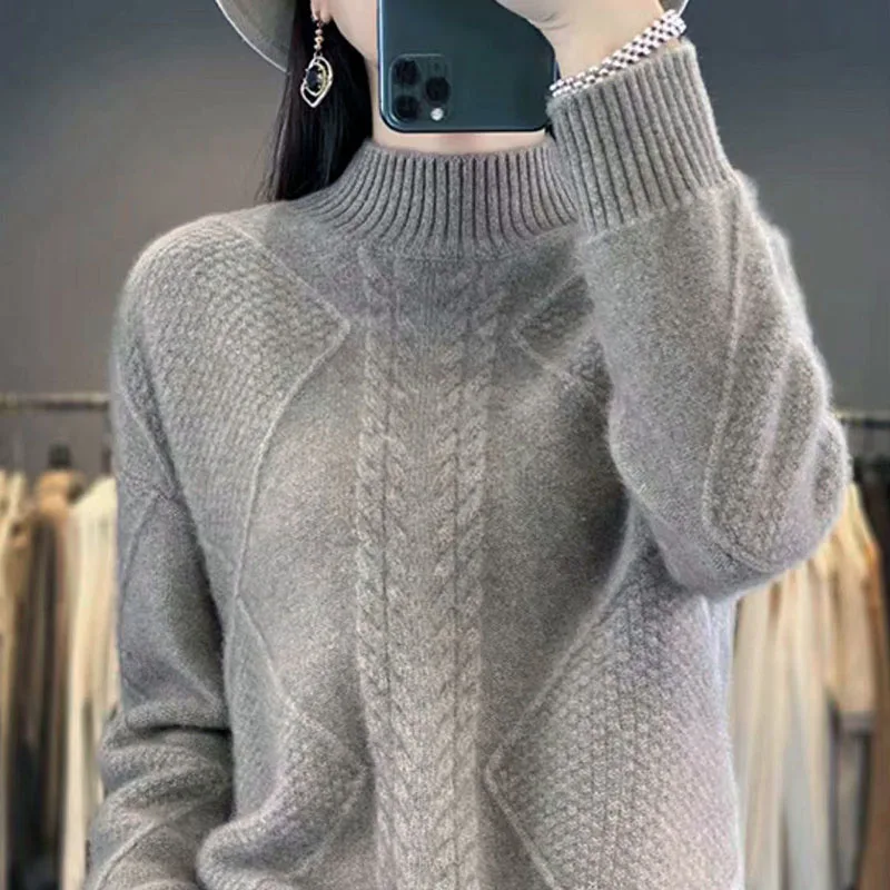 

Модный однотонный Универсальный вязаный свитер с высоким воротником Женская одежда Новинка Зима 2023 повседневные пуловеры Свободные корейские Топы
