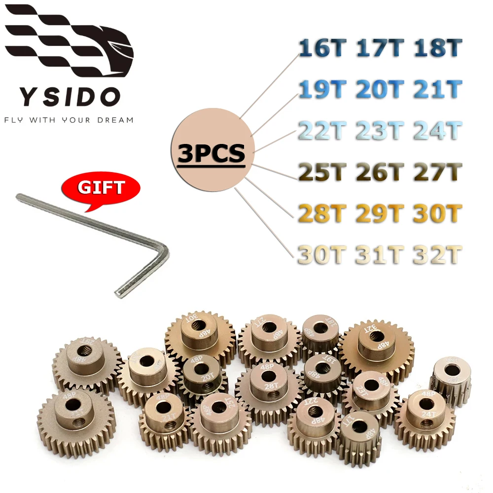 3PCS 48P Metalen Rondsel Motor Gear 16T-32T 3.175mm As voor Traxxas Arrma HSP HPI AXIALE Tamiya Losi 1/10 RC Model Auto Onderdelen