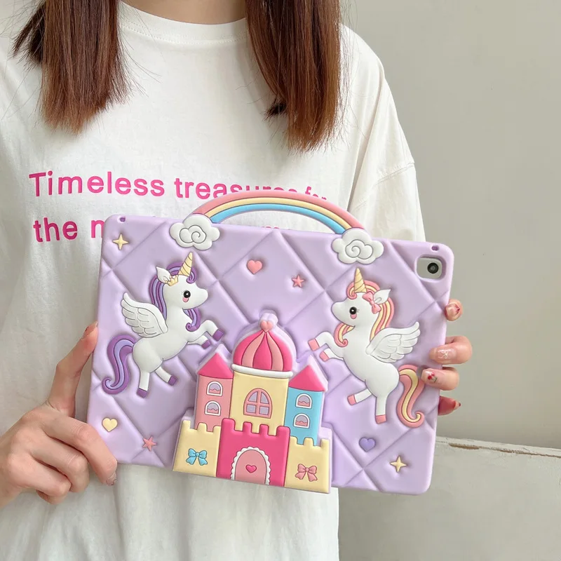 Unicorn Case For 10th 10.9inch Rainbow Handheld Case 9th/8th/7th 10.2inch IPad Pro 11inch Air6 Mini4/5 Castle Stand Tablet Case