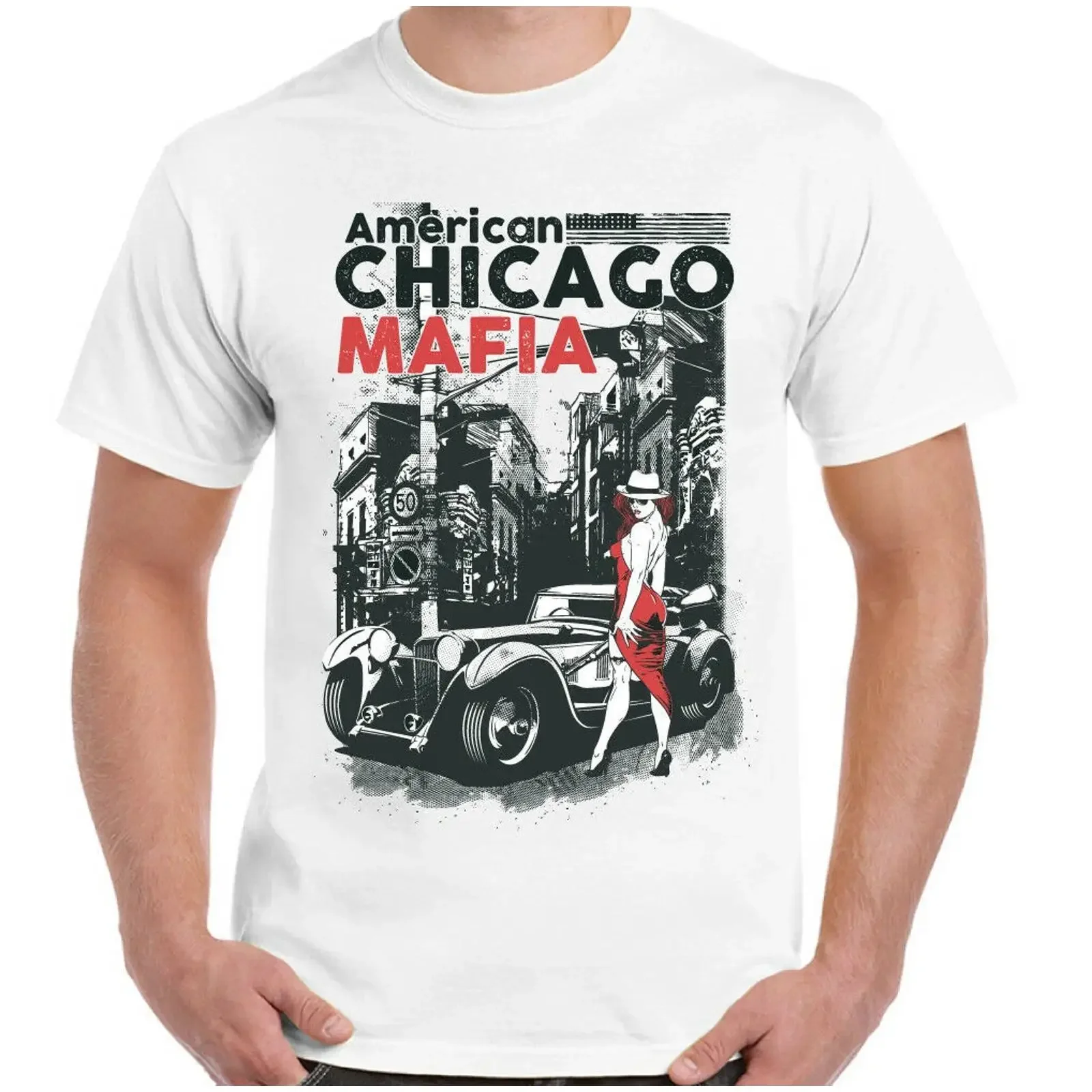 Mafia T Shirt American Chicago Men's Funny The Godfather Gangster Goodfellas Mob vintage Washed Slightly fashion Comfortable