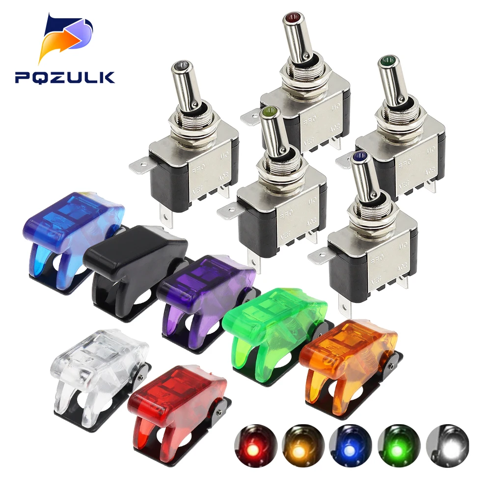 Red Blue Green Yellow White Auto Car Boat Truck Illuminated Led Toggle Switch With Safety Aircraft Flip Up Cover Guard 12V20A