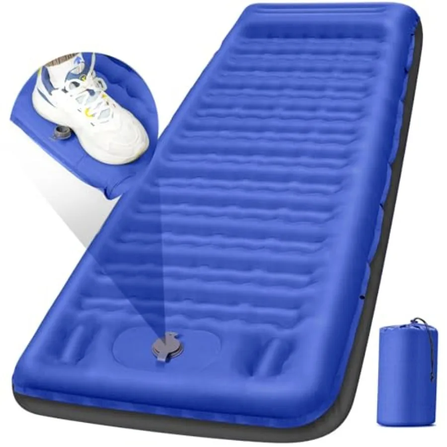 

Camping Sleeping Pad Extra Thick 5 Inch Camping Mat with Pillow Built-in Feet Pump Inflatable Sleeping Pads Compact for Camping