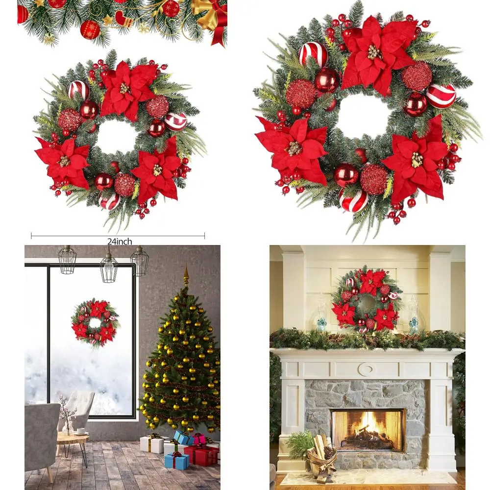 

24 искусственных дверных веника с кипарисом, праздничными цветами, красными ягодами и атмосферными шарами для использования в помещении и на открытом воздухе