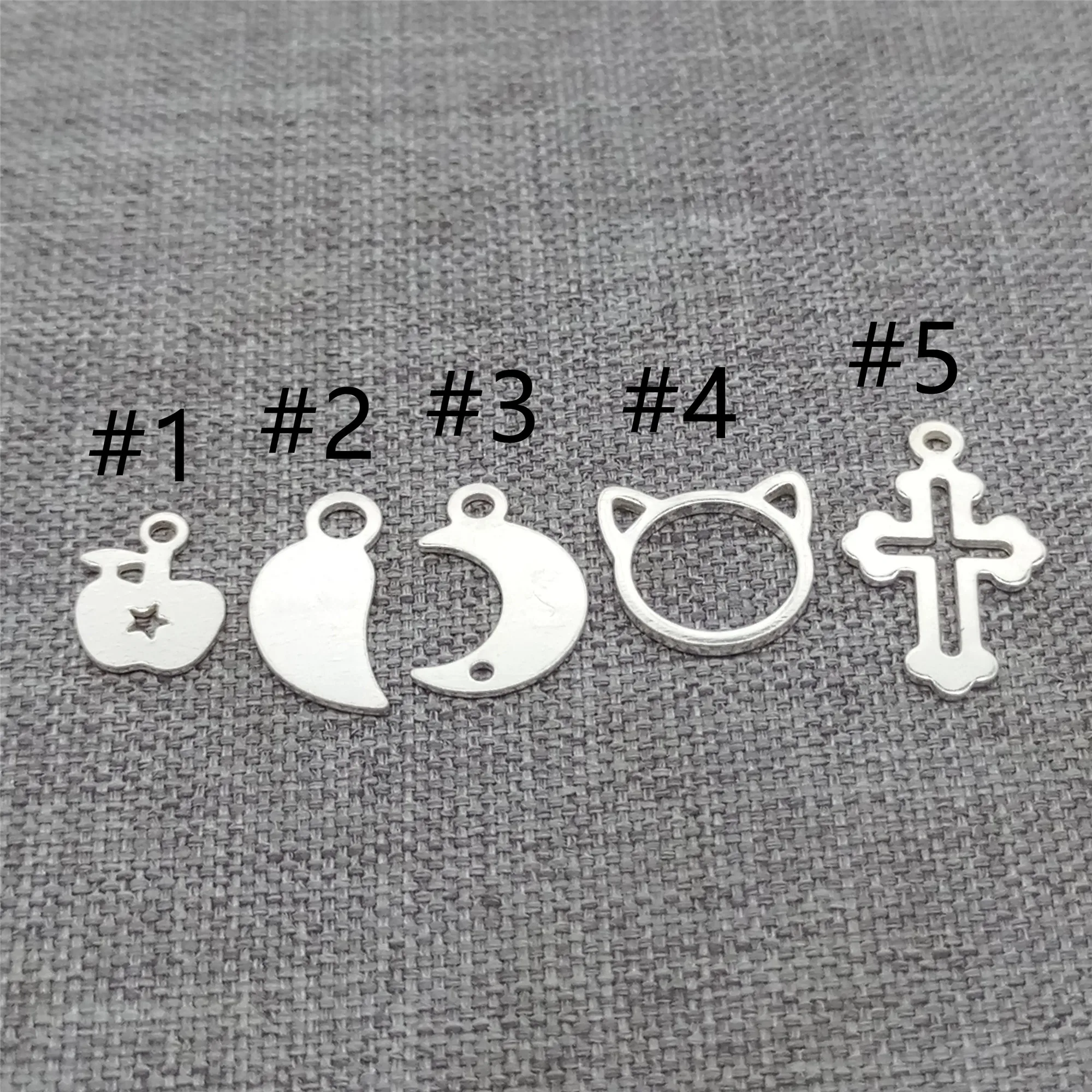10 Pieces Apple Moon Cat and Cross End Tag Charms in 925 Sterling Silver for Extension Chains