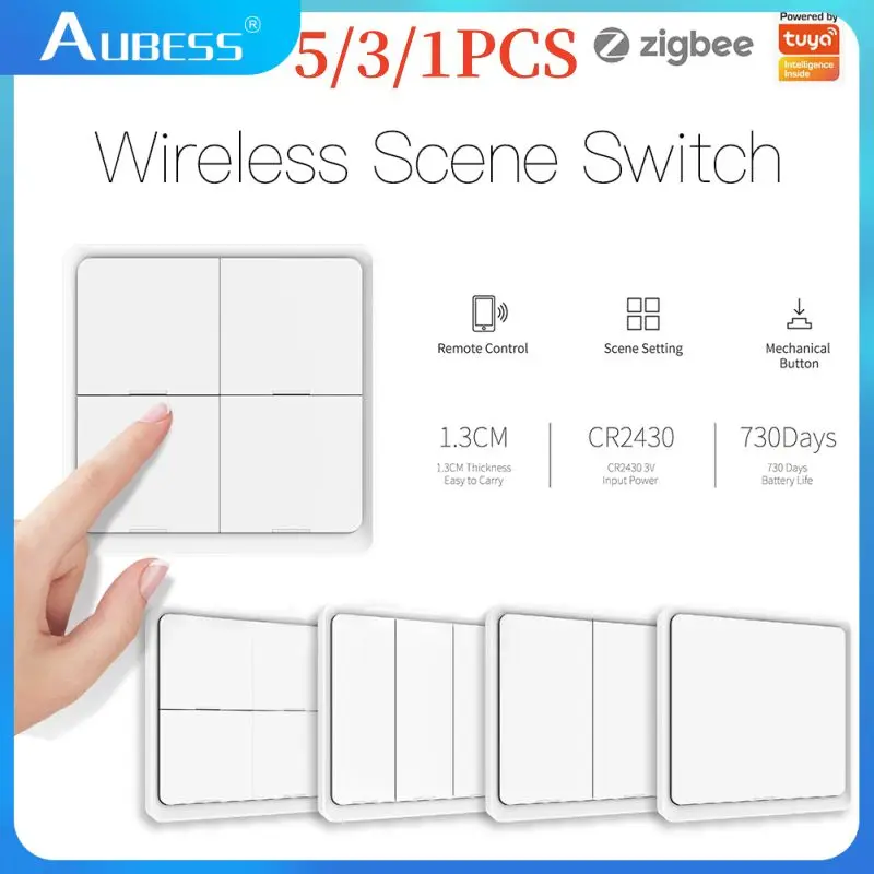 ZigBee/Tuya Smart Switch Wireless Free Sticker 4/3/2/1 Way Panel Scene Button Switch Smart Scene Automation Control Switch