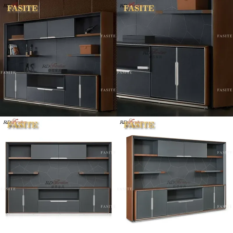 For Modern Simple Leather Art File Cabinet Office Floor Storage Locker Living Room Wine Cabinet Background Furniture