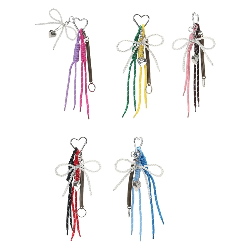 

Trendy Pearls Bowknot Key Chain Soft Cotton Woven Lanyard for Keys and Handbags