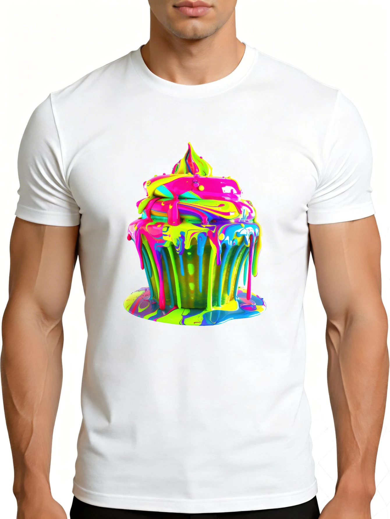 Colorful Cupcake Design Men's T-Shirt, Fun and Lively Summer Wear, Gift for Cake Lovers