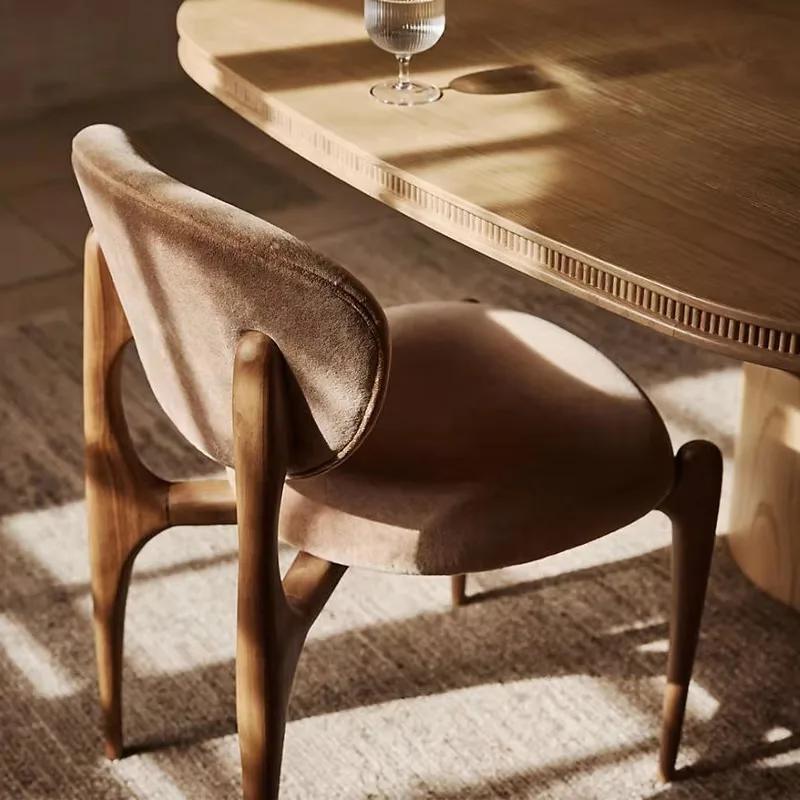 Contemporary Solid Wood Kitchen Coffee Shop Brown Velvet Dining Chairs With Backrest Designer Fabric For Home Living Room Hotel