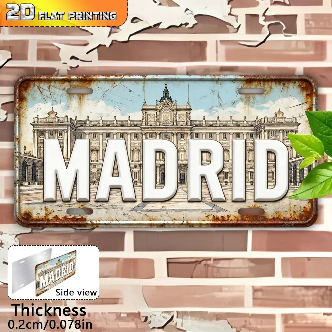2D Flat - 1pc,  Vintage Sign, Outdoor Wall Decoration, Royal Palace of Madrid Emblem, Home Decor, Spanish Capital Art