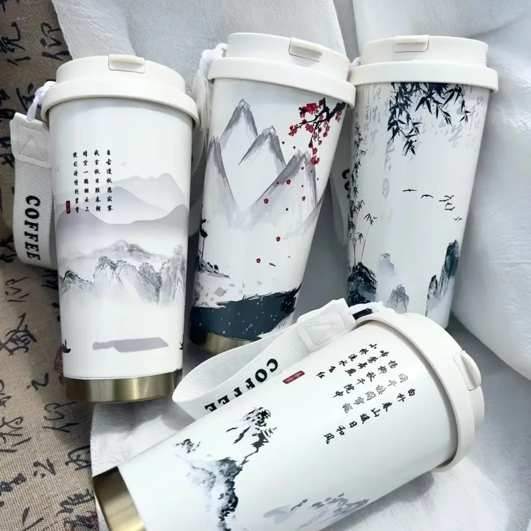 New Style Chinese Wind Insulated Cup Outdoor Portable High-Value Double Drink Capacity Coffee Water Cup Cold Retention Tumbler