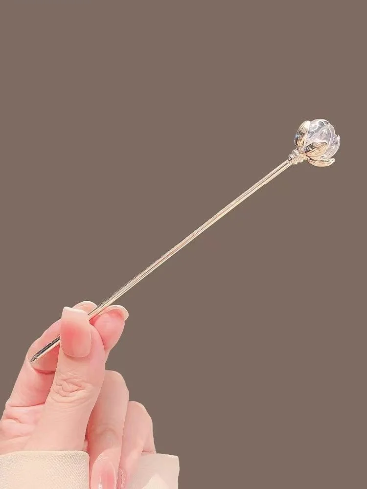 Crystal Lotus Hairpin for Women, Ancient Style, New Chinese Style, Simple Modern High-End Hairpin, Flower-Shaped Hairpin, Hanfu view 4