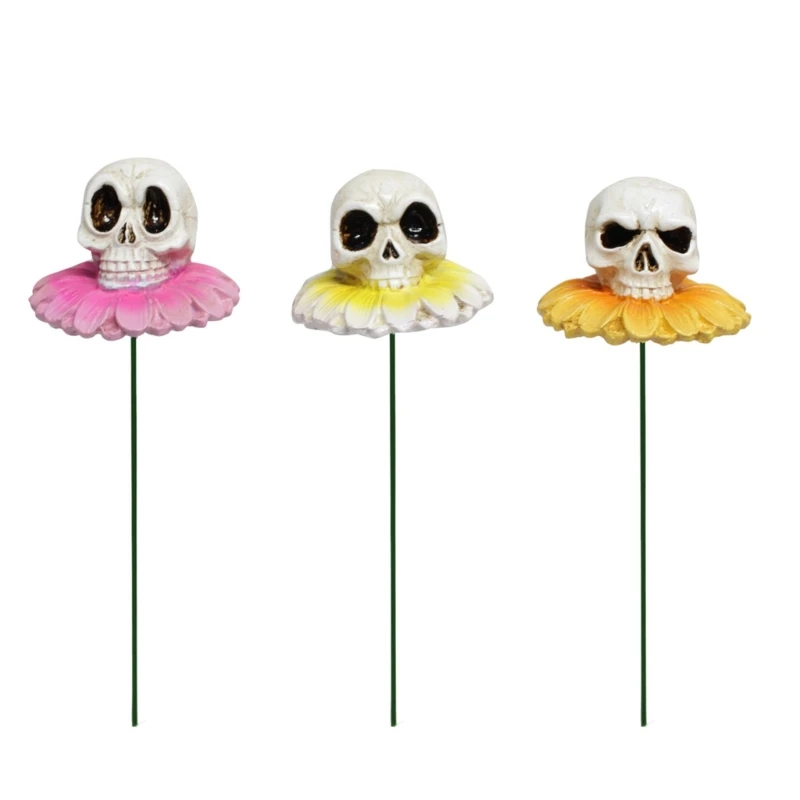 

3Pcs/set Skull Figurines Resin Craft Landscape Garden Flower Pots Halloween