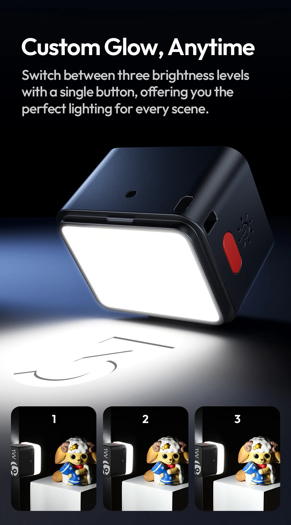 Ulanzi DG01 Cube Light Mini-Fotografie-Licht für Action-Kameras, Stative, Selfie, Live-Streaming, Vlog, Produktaufnahmen, Videoanruf – Detail 4