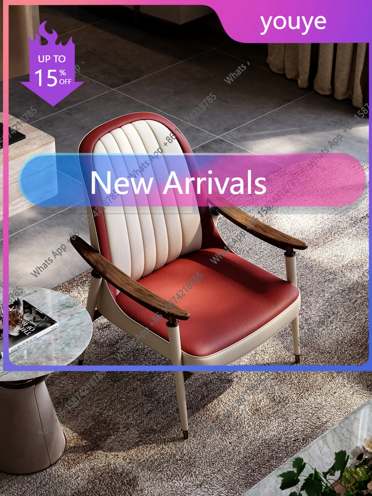N64 Medieval leisure chair, the whole house of the villa is matched with the living room series Italian light luxury leather sof