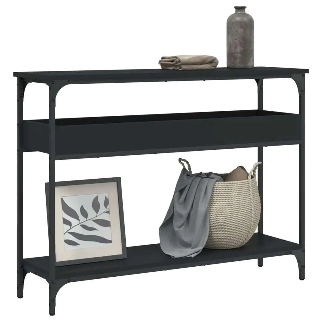 Black Console Table with Shelf - 100x29x75cm Engineered Wood Storage for Entryway & Living Room