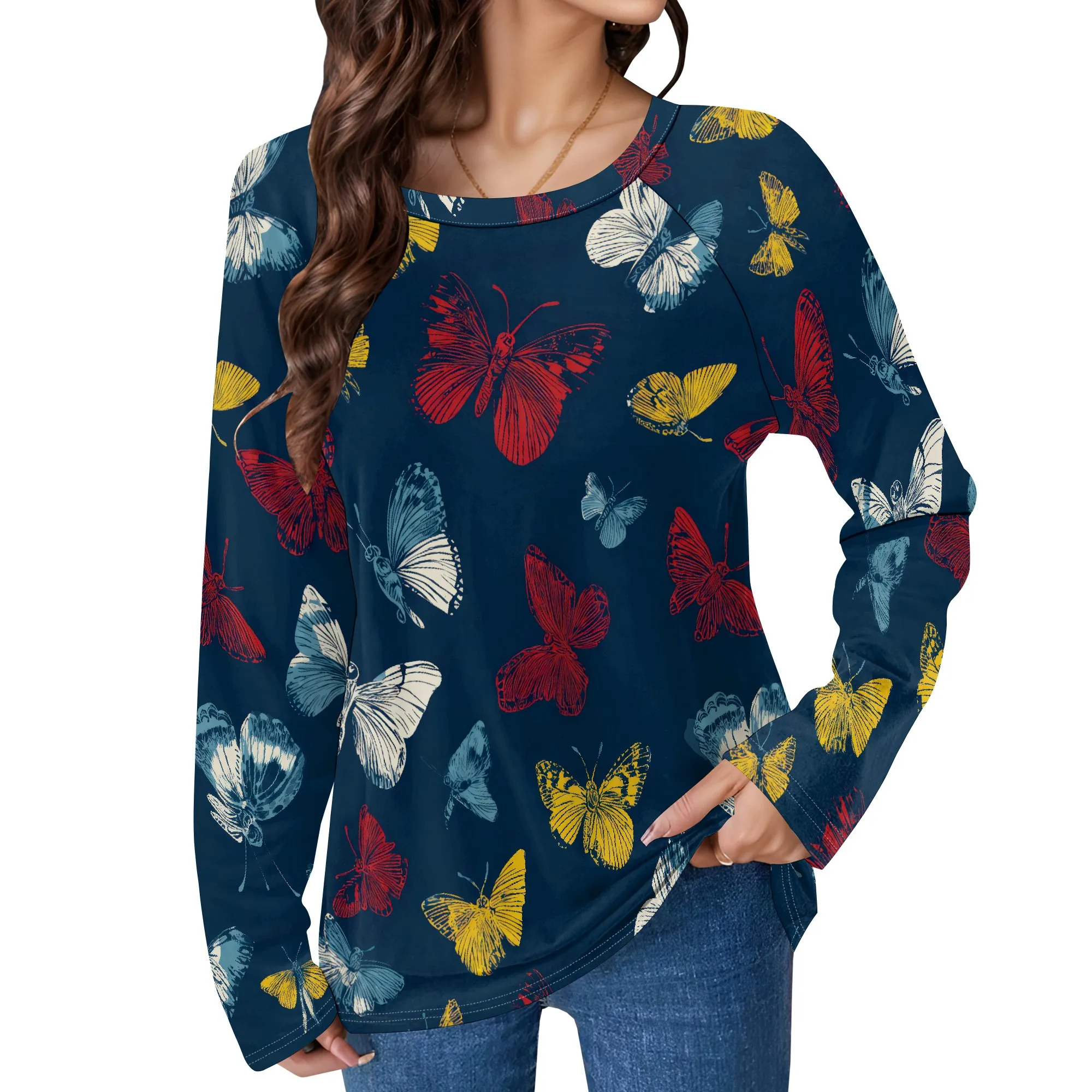 

Butterfly Blouses for Women Dressy Casual Fall Long Sleeve Tunic Tops Loose Fit Graphic Pullover Sweatshirts