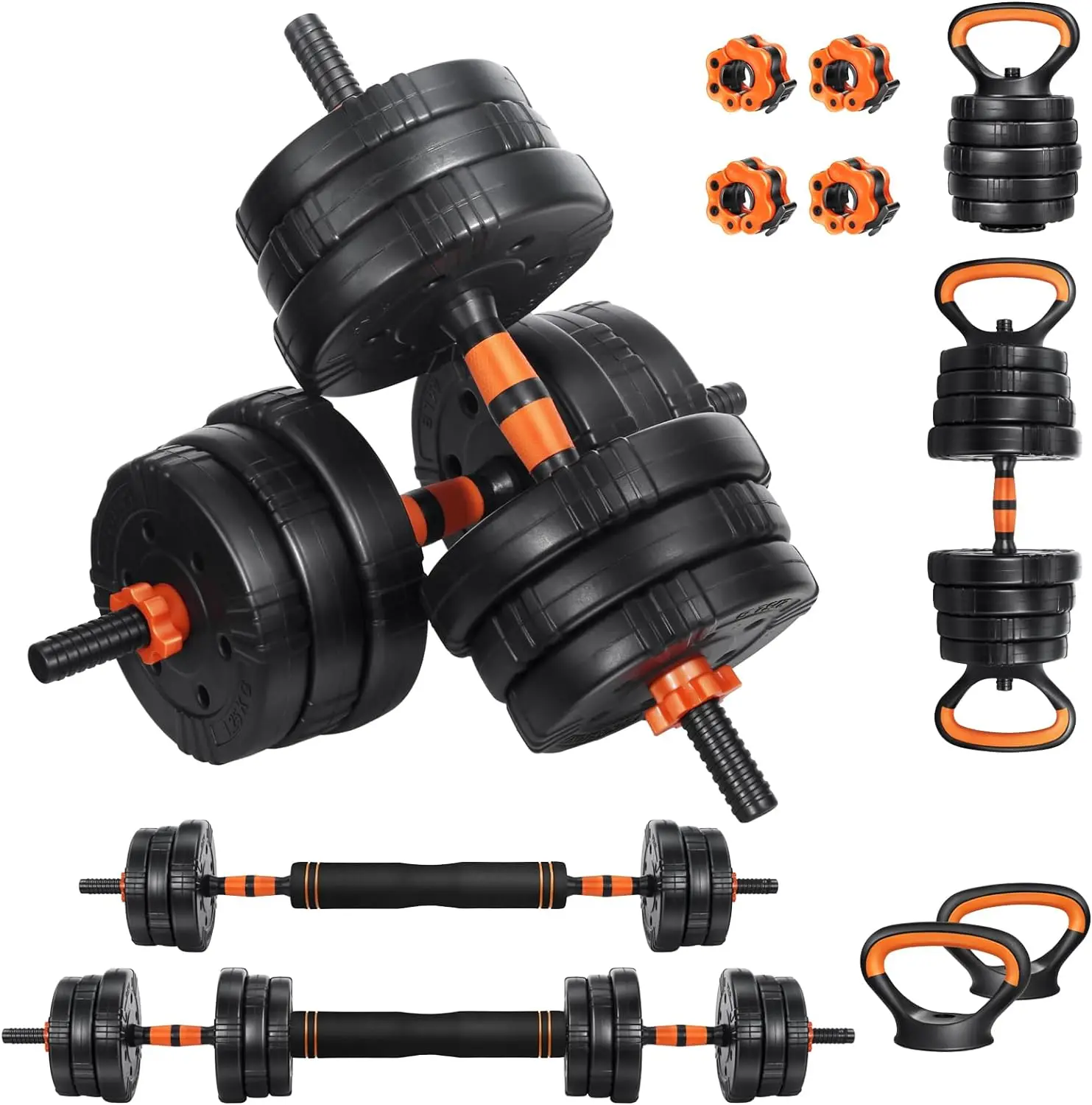 

Adjustable Dumbbell Set, 22/44/66/88lbs Free Weights Dumbbells for Home Gym, 4 in 1 Barbell Dumbbell Kettlebell