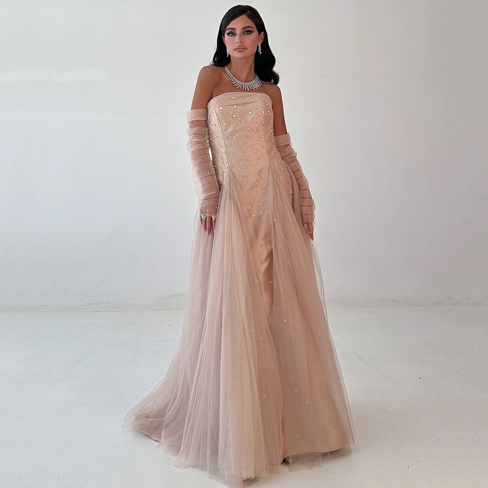 

Атласное простое вечернее платье без бретелек по индивидуальному заказу со шлейфом Ватто и жемчугом вечернее платье трапециевидной формы с открытой спиной длиной до пола, платье для выпускного вечера