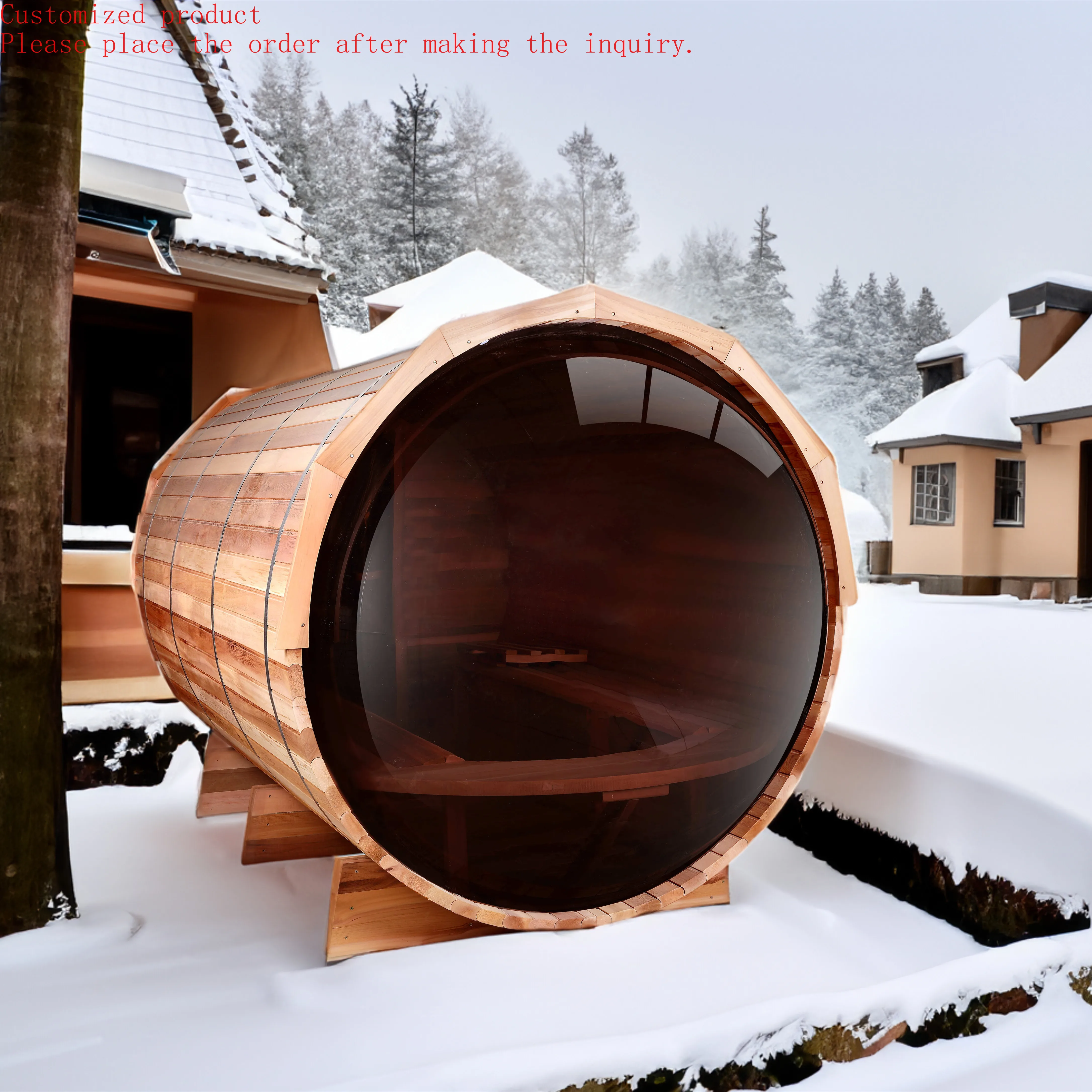 

Customization.Custom Outdoor Panoramic Canadian Luxury Red Cedar Barrel Sauna Traditional Dry Steam Sauna