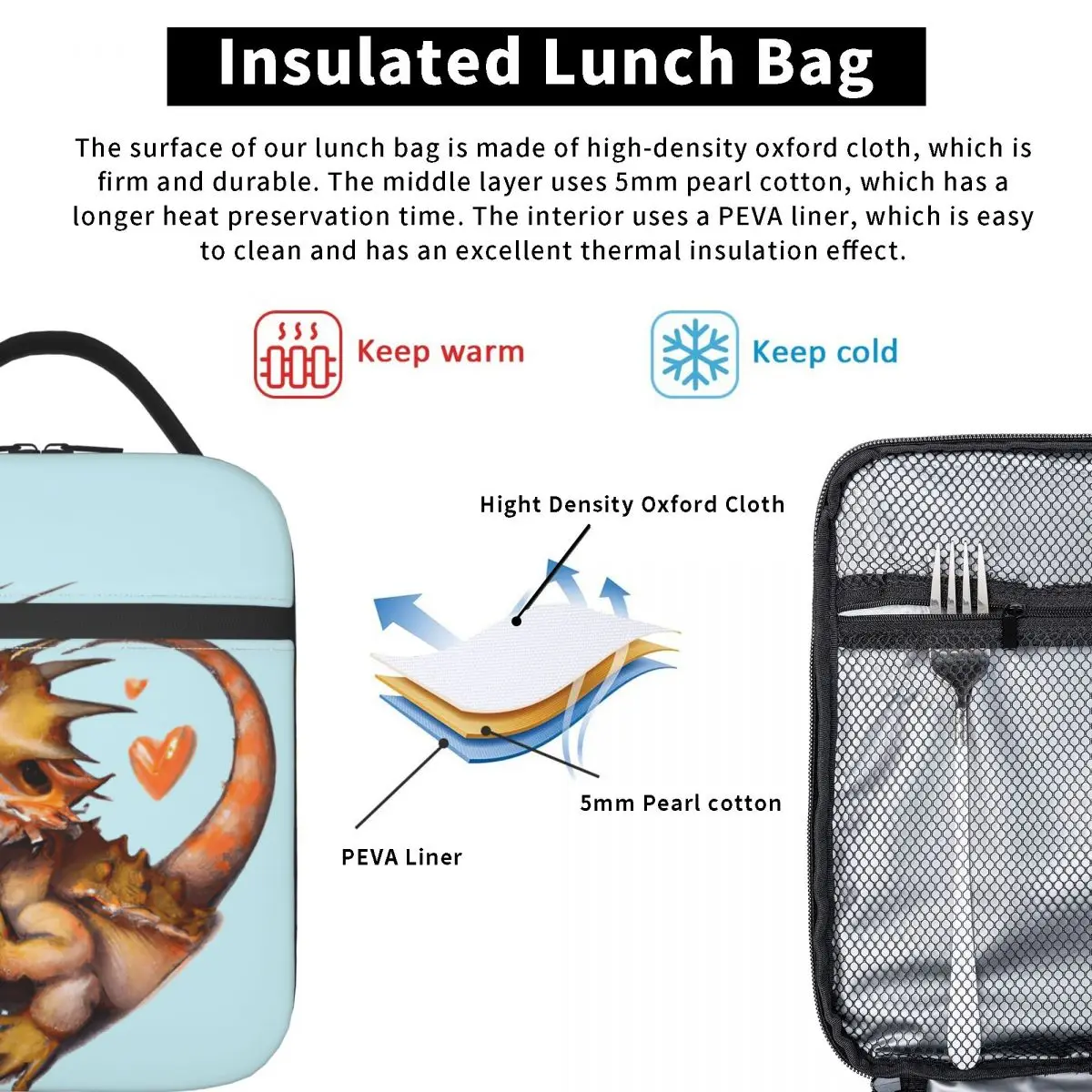 Baby Bearded Dragon Loves Me Insulated Lunch Bag for Women Children Portable Food Boxes Thermal Lunch Box Tote